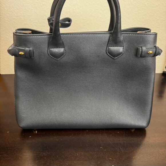 Burberry Banner House Check Derby Leather Medium Tote w/ Strap Authentic - Black - Picture 3 of 16